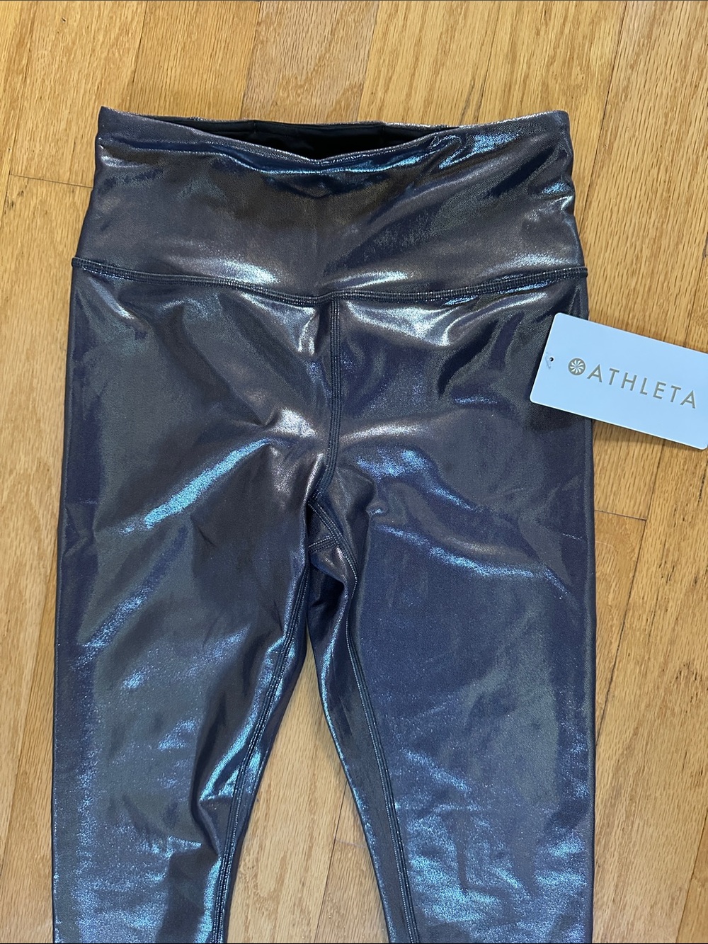 Athleta Metallic Navy-Black Shimmer Leggings